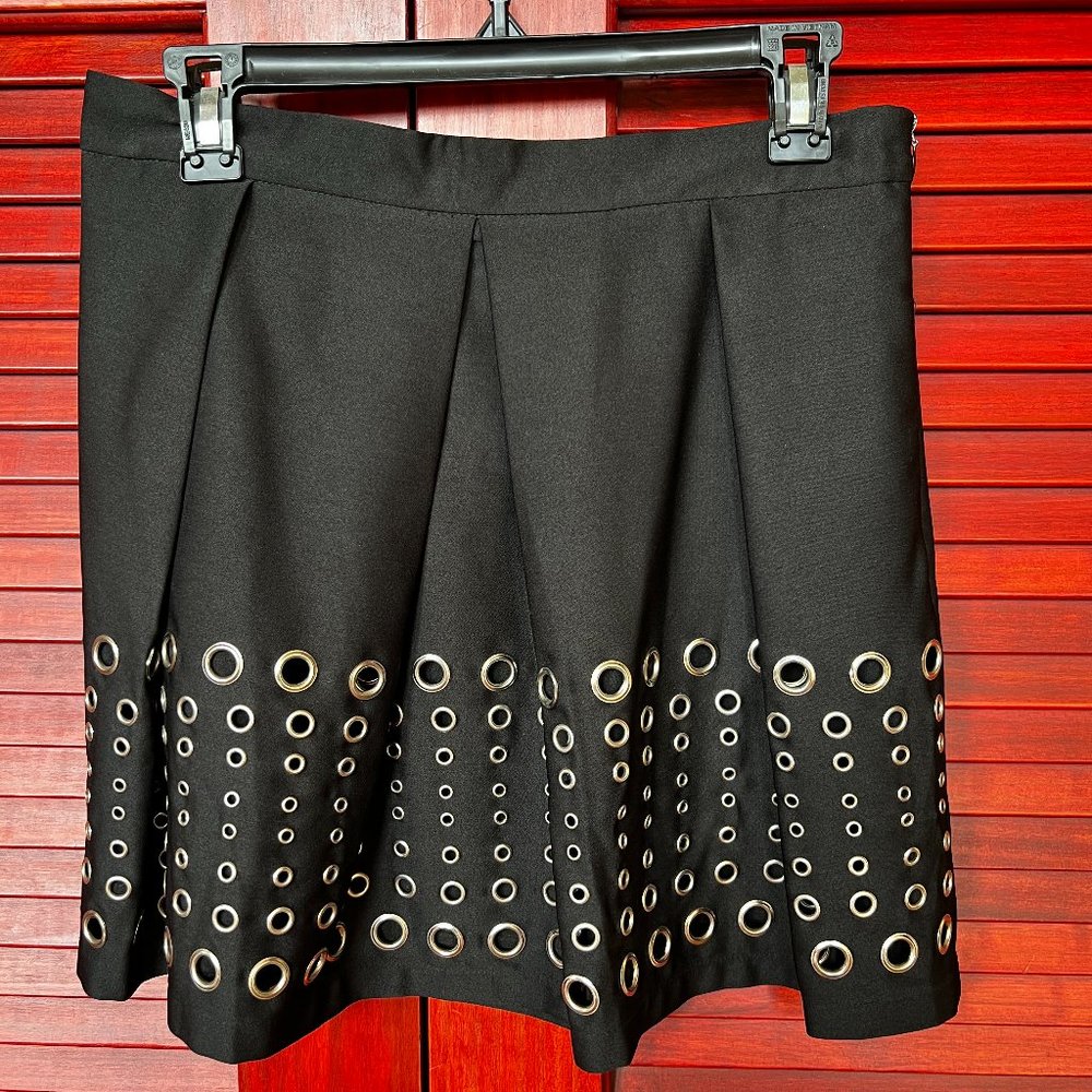 Nikki Rich Black Mini Skirt with Metal Ring grommets